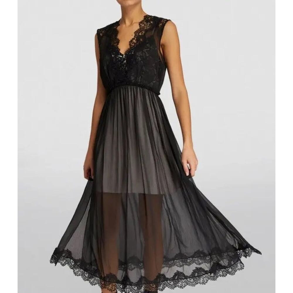 AllSaints Black Lace & Sheer Midi Dress - Picture 11 of 16